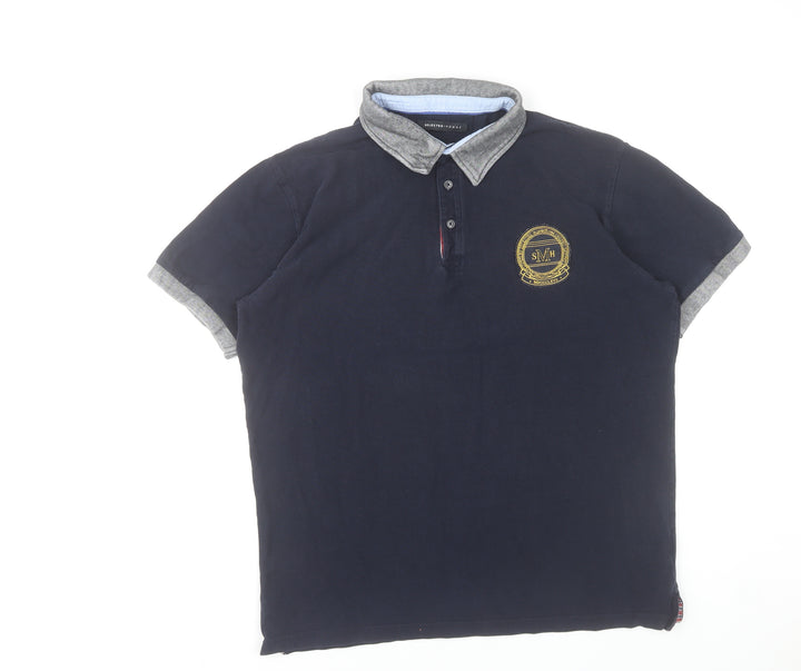 Selected Homme Men's Navy Blue XL Polo Shirt Short Sleeve Cotton