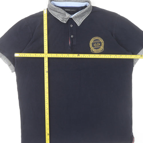Selected Homme Men's Navy Blue XL Polo Shirt Short Sleeve Cotton