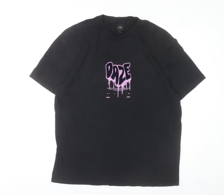 River Island Men’s Black L Graphic Print Cotton T-Shirt