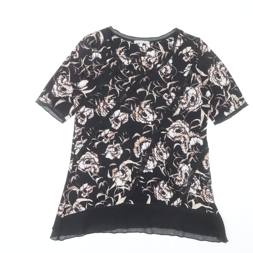 Marks & Spencer Women’s Black Floral Blouse Size 14 Short Sleeve Tunic