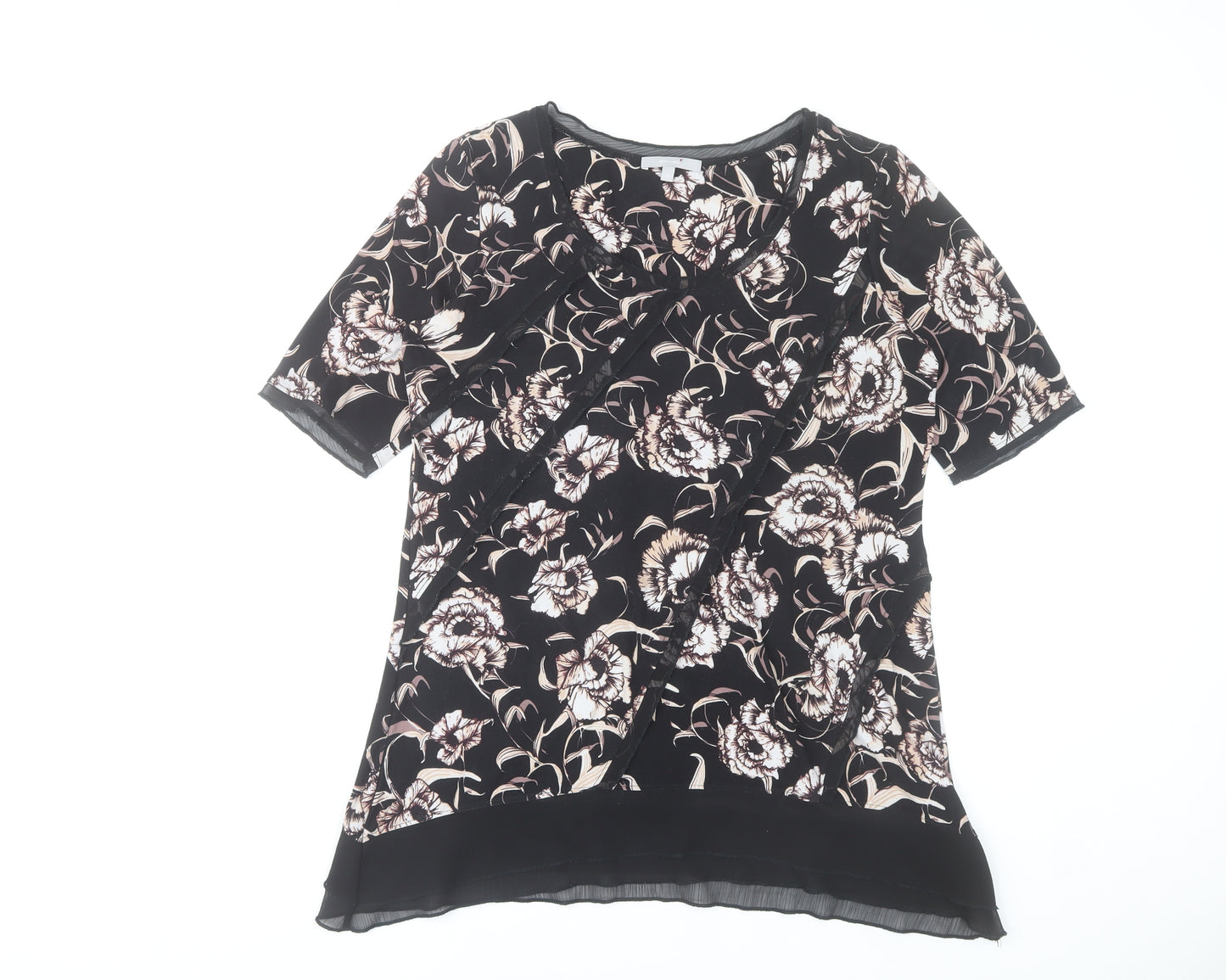 Marks & Spencer Women’s Black Floral Blouse Size 14 Short Sleeve Tunic