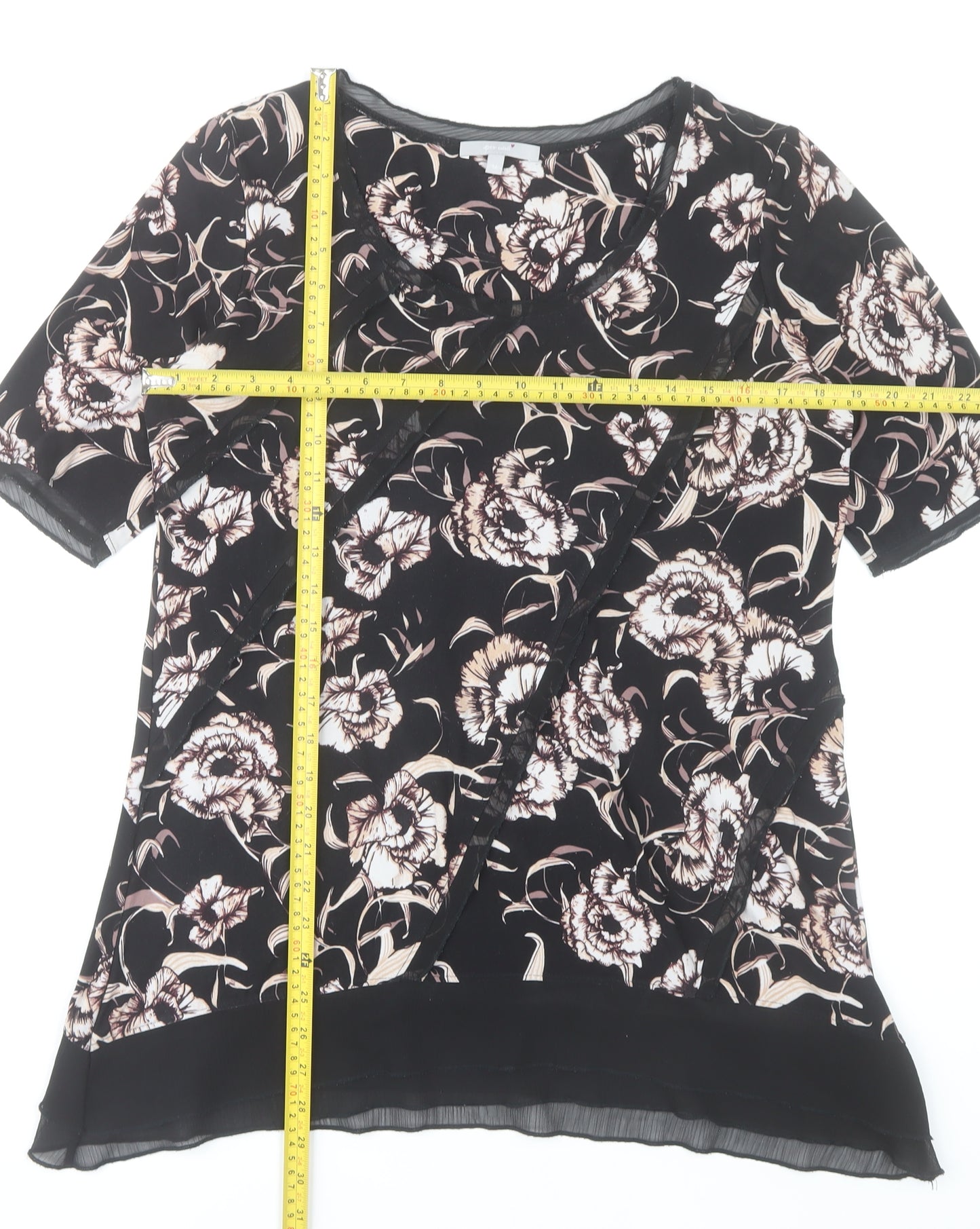 Marks & Spencer Women’s Black Floral Blouse Size 14 Short Sleeve Tunic