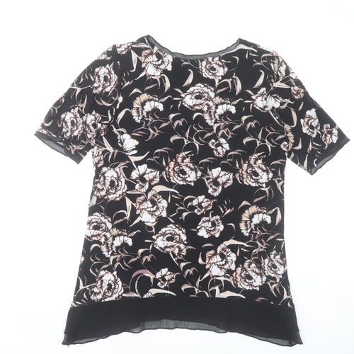 Marks & Spencer Women’s Black Floral Blouse Size 14 Short Sleeve Tunic
