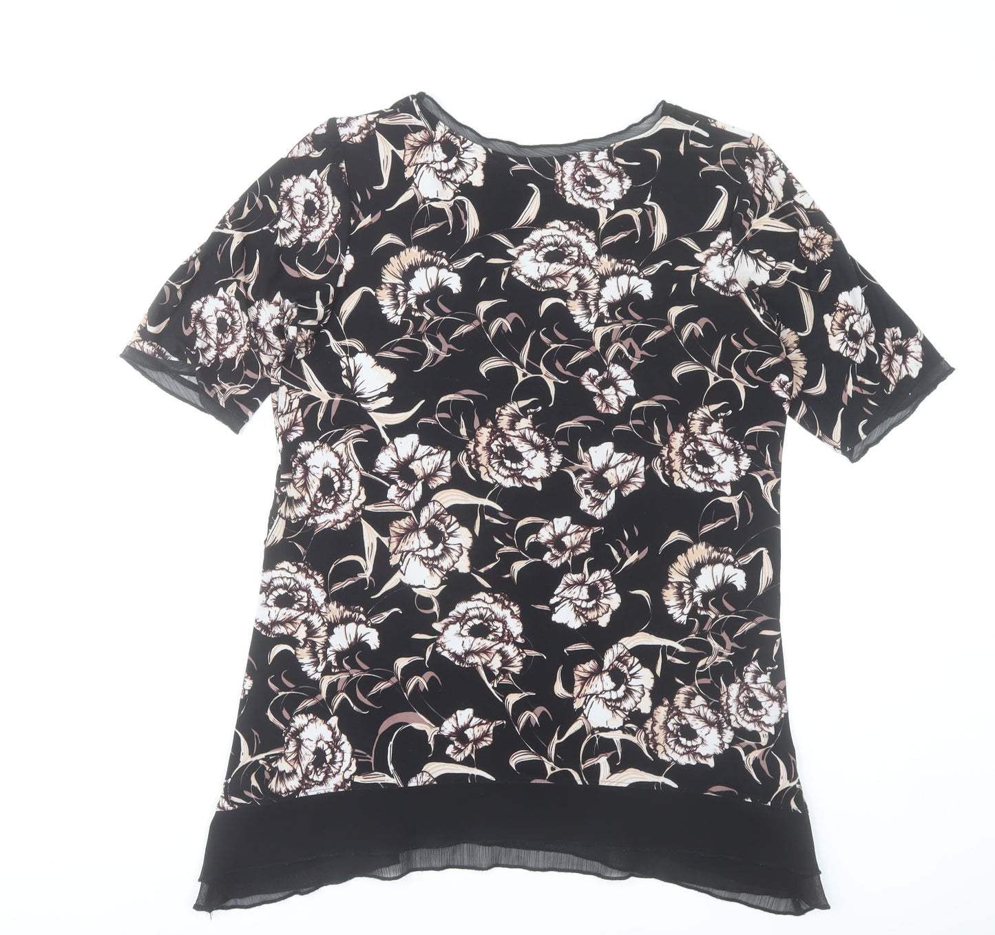 Marks & Spencer Women’s Black Floral Blouse Size 14 Short Sleeve Tunic