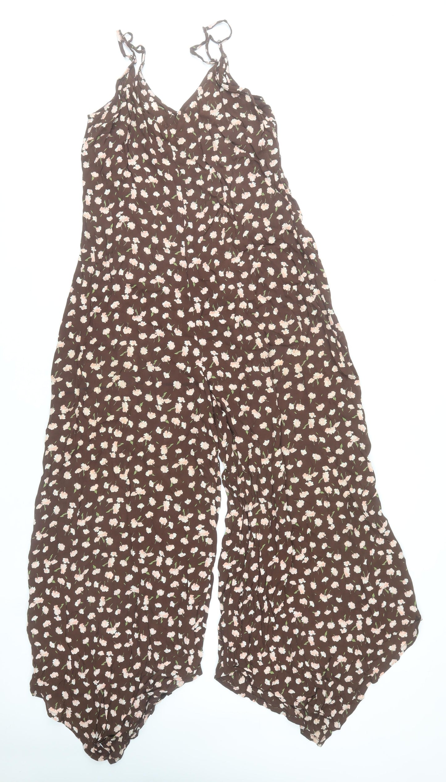 Miss Selfridge Women’s Brown Floral Wide-Leg Jumpsuit Size 10