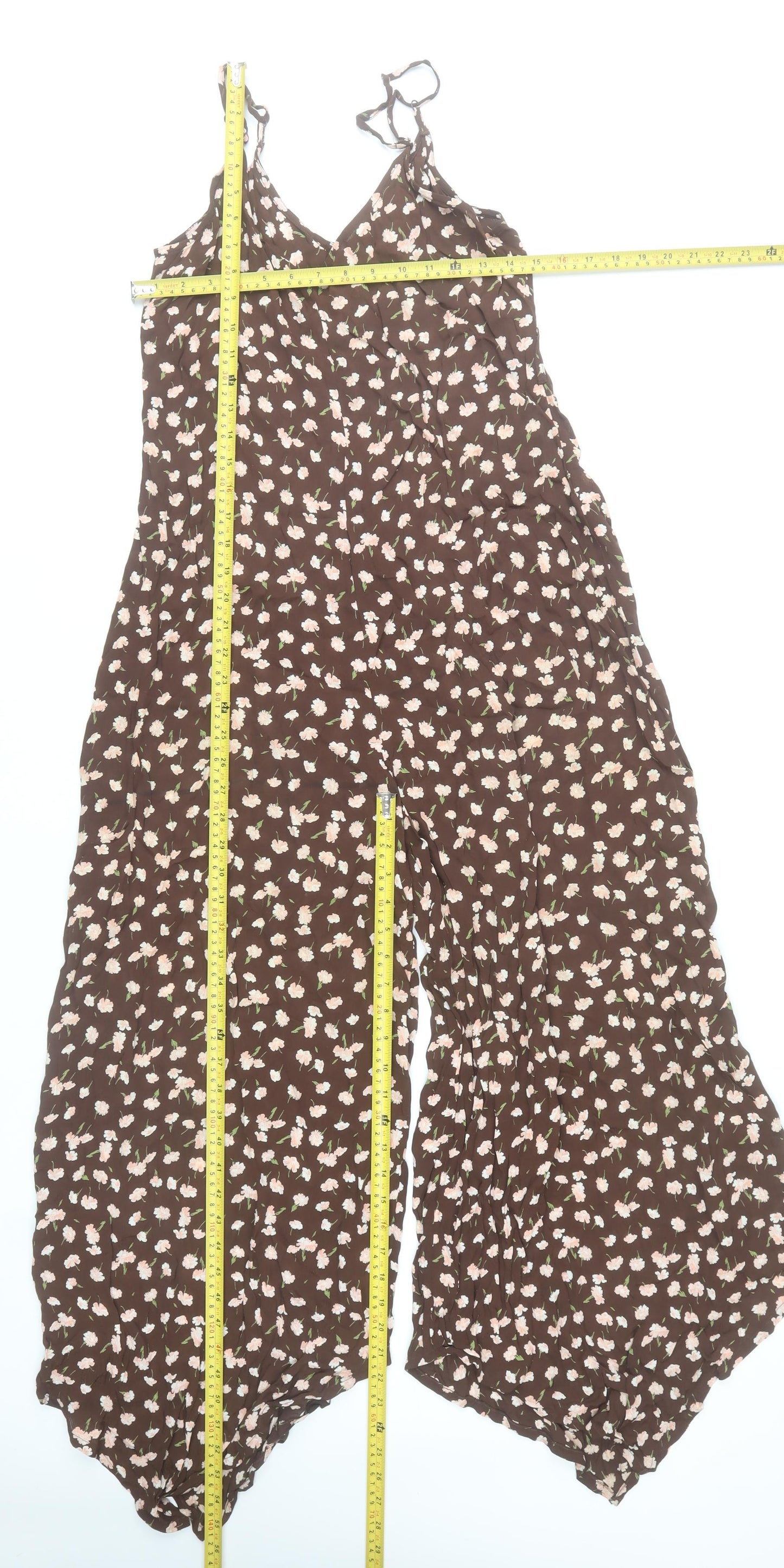 Miss Selfridge Women’s Brown Floral Wide-Leg Jumpsuit Size 10