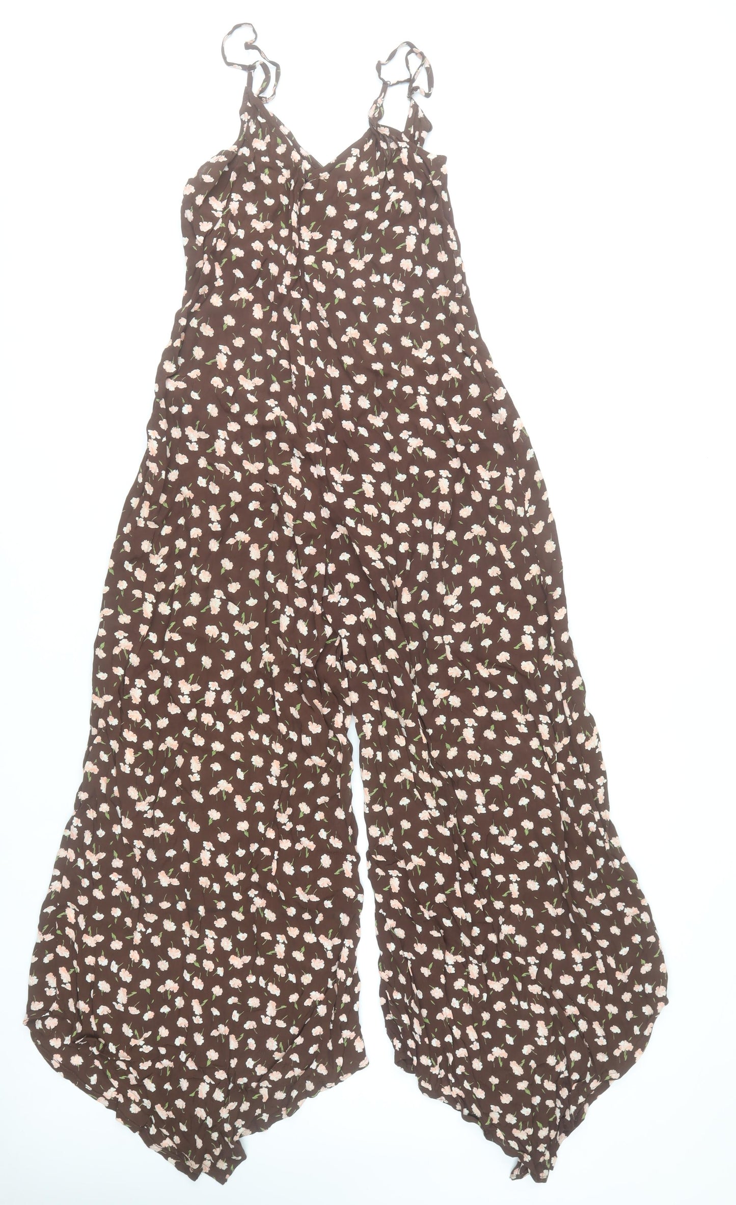 Miss Selfridge Women’s Brown Floral Wide-Leg Jumpsuit Size 10