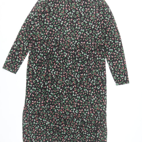 F&F Womens Black Floral Midi Dress Size 16 Long Sleeve Casual
