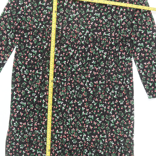 F&F Womens Black Floral Midi Dress Size 16 Long Sleeve Casual