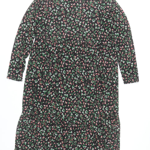 F&F Womens Black Floral Midi Dress Size 16 Long Sleeve Casual