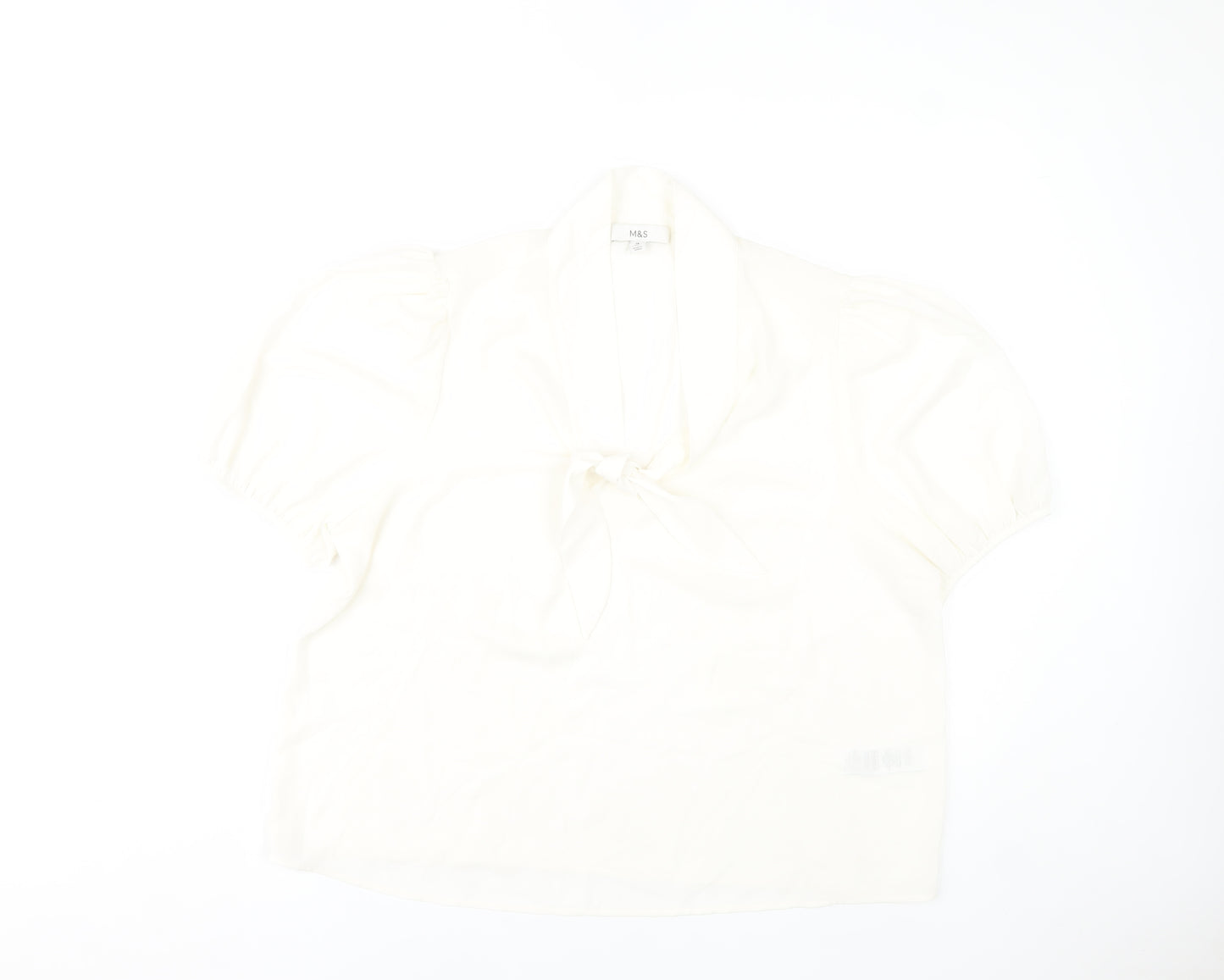 Marks and Spencer Women’s Ivory Blouse Size 18 Puff Sleeve Tie Neck