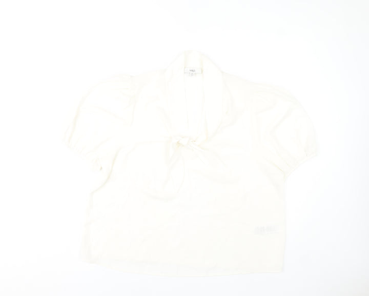 Marks and Spencer Women’s Ivory Blouse Size 18 Puff Sleeve Tie Neck