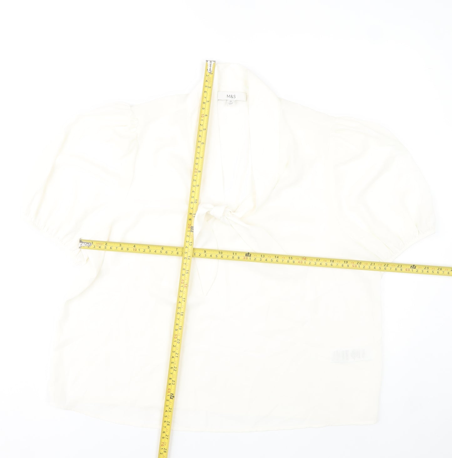 Marks and Spencer Women’s Ivory Blouse Size 18 Puff Sleeve Tie Neck