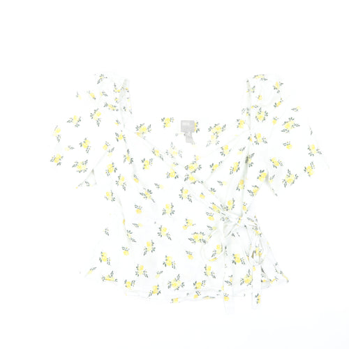 ASOS Women’s White Floral Wrap Blouse UK 10 Summer Puff Sleeve
