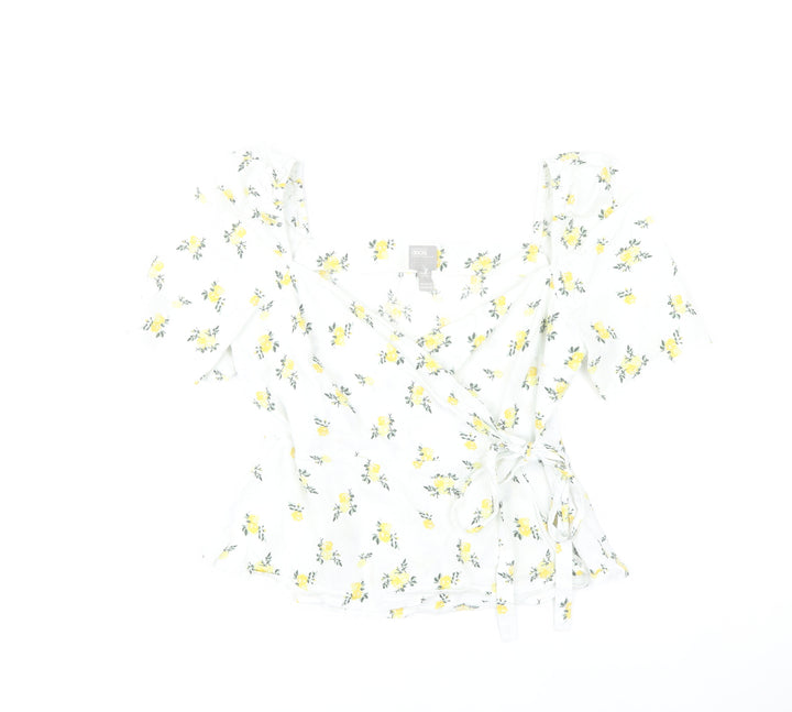 ASOS Women’s White Floral Wrap Blouse UK 10 Summer Puff Sleeve