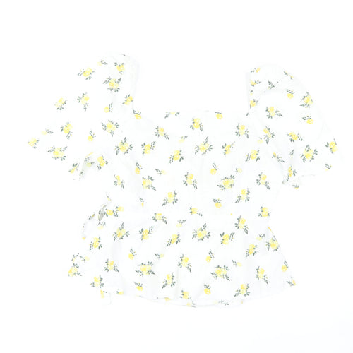 ASOS Women’s White Floral Wrap Blouse UK 10 Summer Puff Sleeve