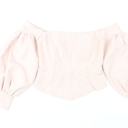 Fashion Nova Women’s Pink Off Shoulder Puff Sleeve Cropped Blouse Size S