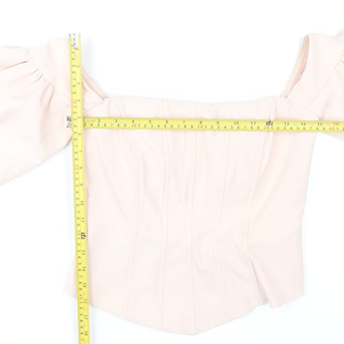 Fashion Nova Women’s Pink Off Shoulder Puff Sleeve Cropped Blouse Size S