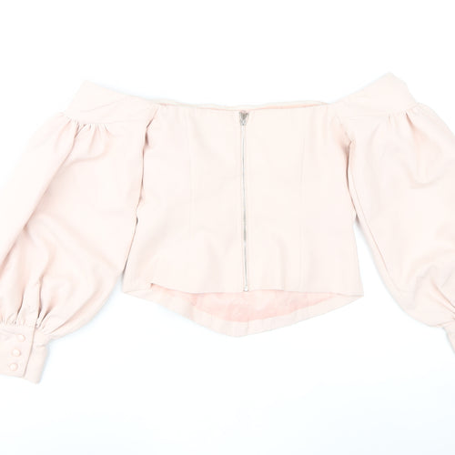 Fashion Nova Women’s Pink Off Shoulder Puff Sleeve Cropped Blouse Size S