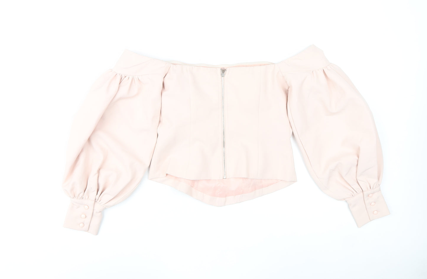 Fashion Nova Women’s Pink Off Shoulder Puff Sleeve Cropped Blouse Size S