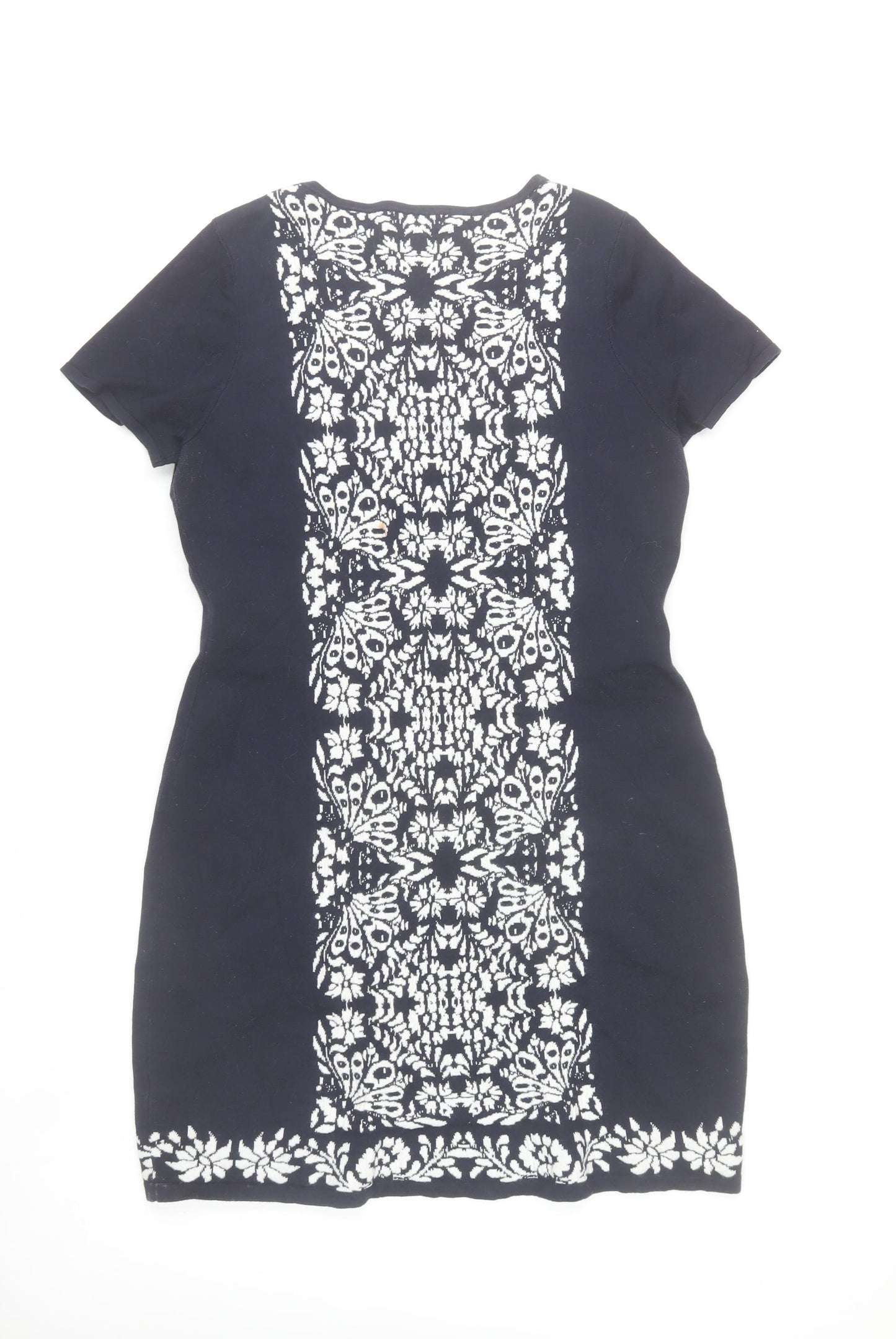 Monsoon Women Black Floral Sheath Dress Size 12 Short Sleeve