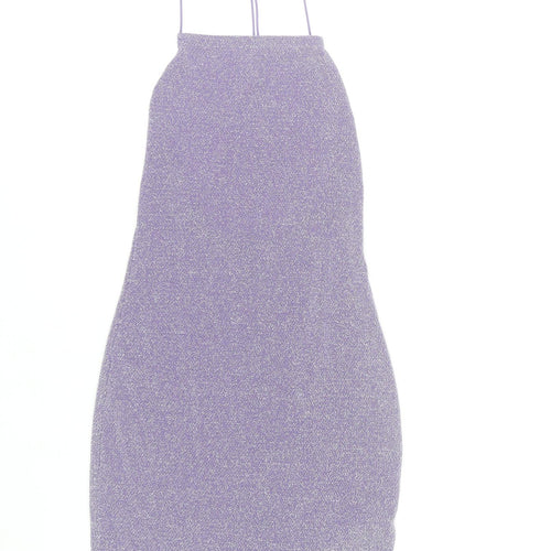 H&M Divided Women’s Purple Glitter Bodycon Halter Mini Dress Size S