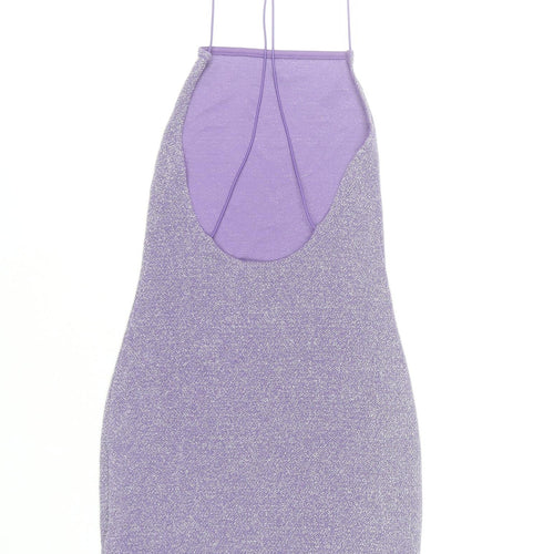 H&M Divided Women’s Purple Glitter Bodycon Halter Mini Dress Size S