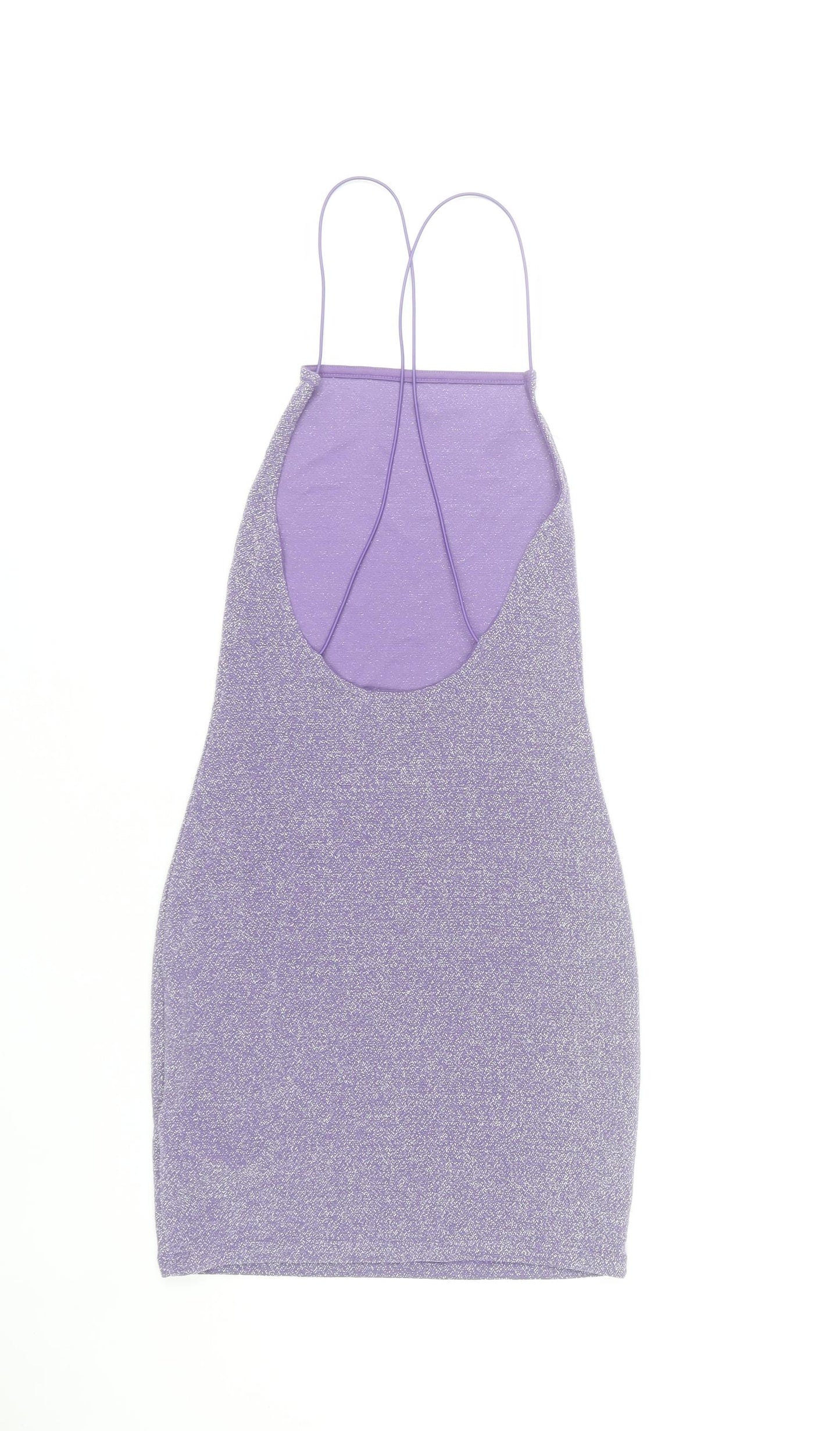 H&M Divided Women’s Purple Glitter Bodycon Halter Mini Dress Size S
