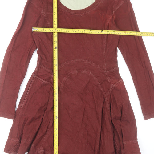 Whistles Women’s Red Cotton Skater Dress Size 12 Long Sleeve