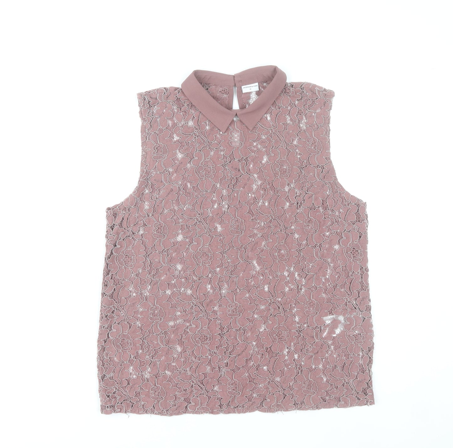 Jacqueline de Yong Womens Pink Lace Blouse Collared Sleeveless UK 10