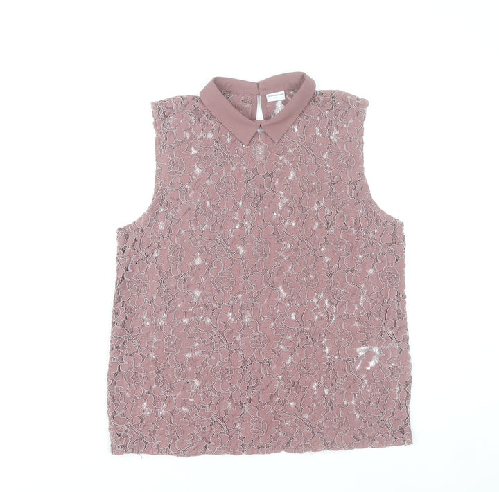 Jacqueline de Yong Womens Pink Lace Blouse Collared Sleeveless UK 10