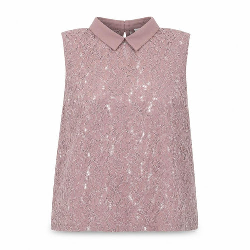 Jacqueline de Yong Womens Pink Lace Blouse Collared Sleeveless UK 10