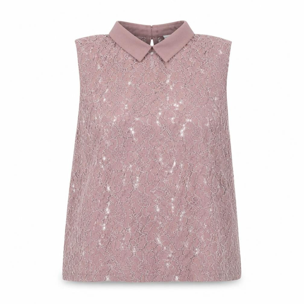 Jacqueline de Yong Womens Pink Lace Blouse Collared Sleeveless UK 10