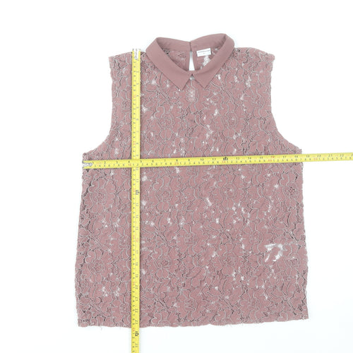 Jacqueline de Yong Womens Pink Lace Blouse Collared Sleeveless UK 10