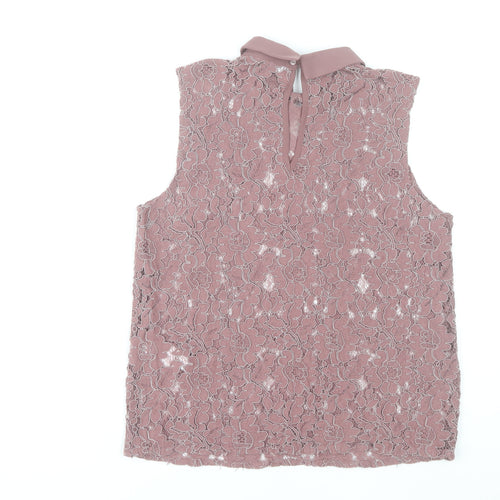 Jacqueline de Yong Womens Pink Lace Blouse Collared Sleeveless UK 10
