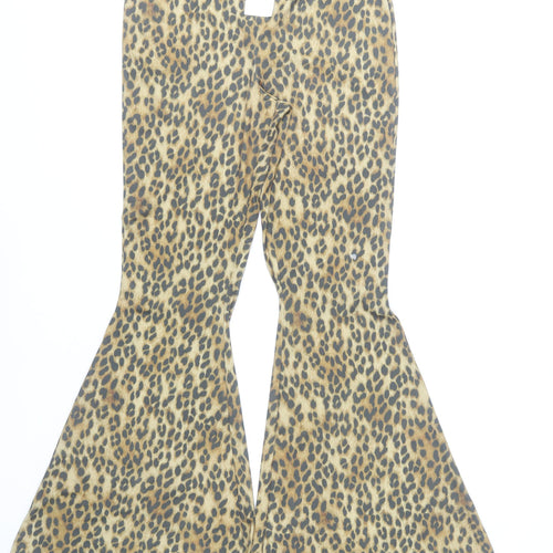 H&M Women’s Leopard Print Flared Slim Trousers L Multicoloured