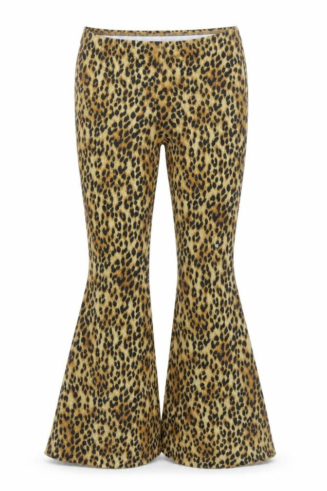 Front view of H&M Women’s Leopard Print Flared Slim Trousers L Multicoloured