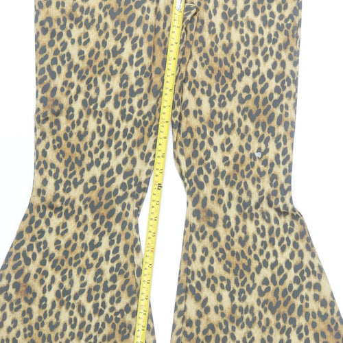 H&M Women’s Leopard Print Flared Slim Trousers L Multicoloured