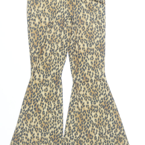 H&M Women’s Leopard Print Flared Slim Trousers L Multicoloured