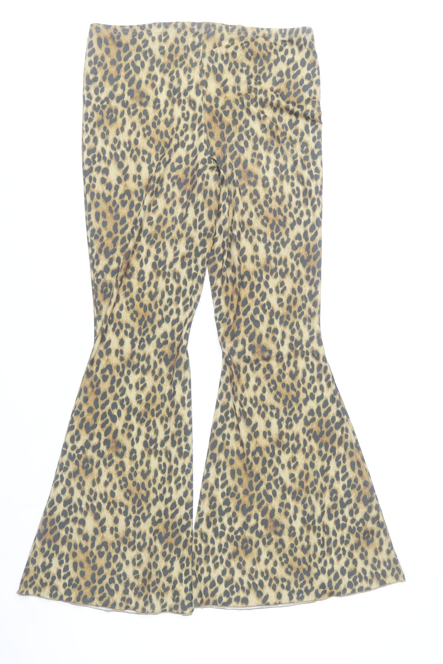 H&M Women’s Leopard Print Flared Slim Trousers L Multicoloured