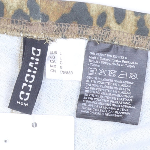 H&M Women’s Leopard Print Flared Slim Trousers L Multicoloured
