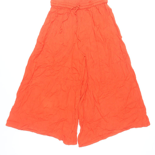 Rangmanch Women’s Orange Wide-Leg Rayon Trousers S