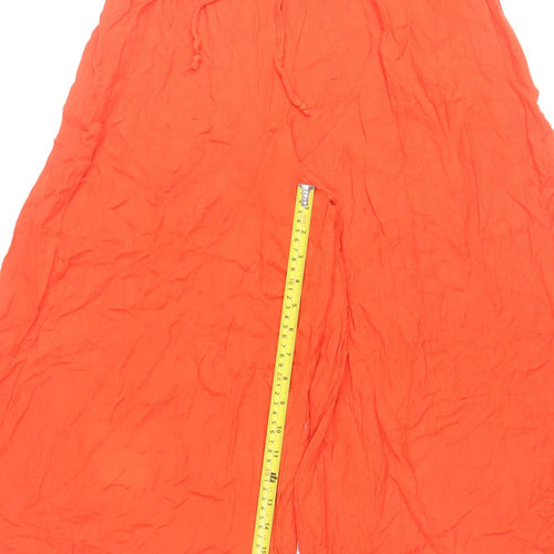 Rangmanch Women’s Orange Wide-Leg Rayon Trousers S