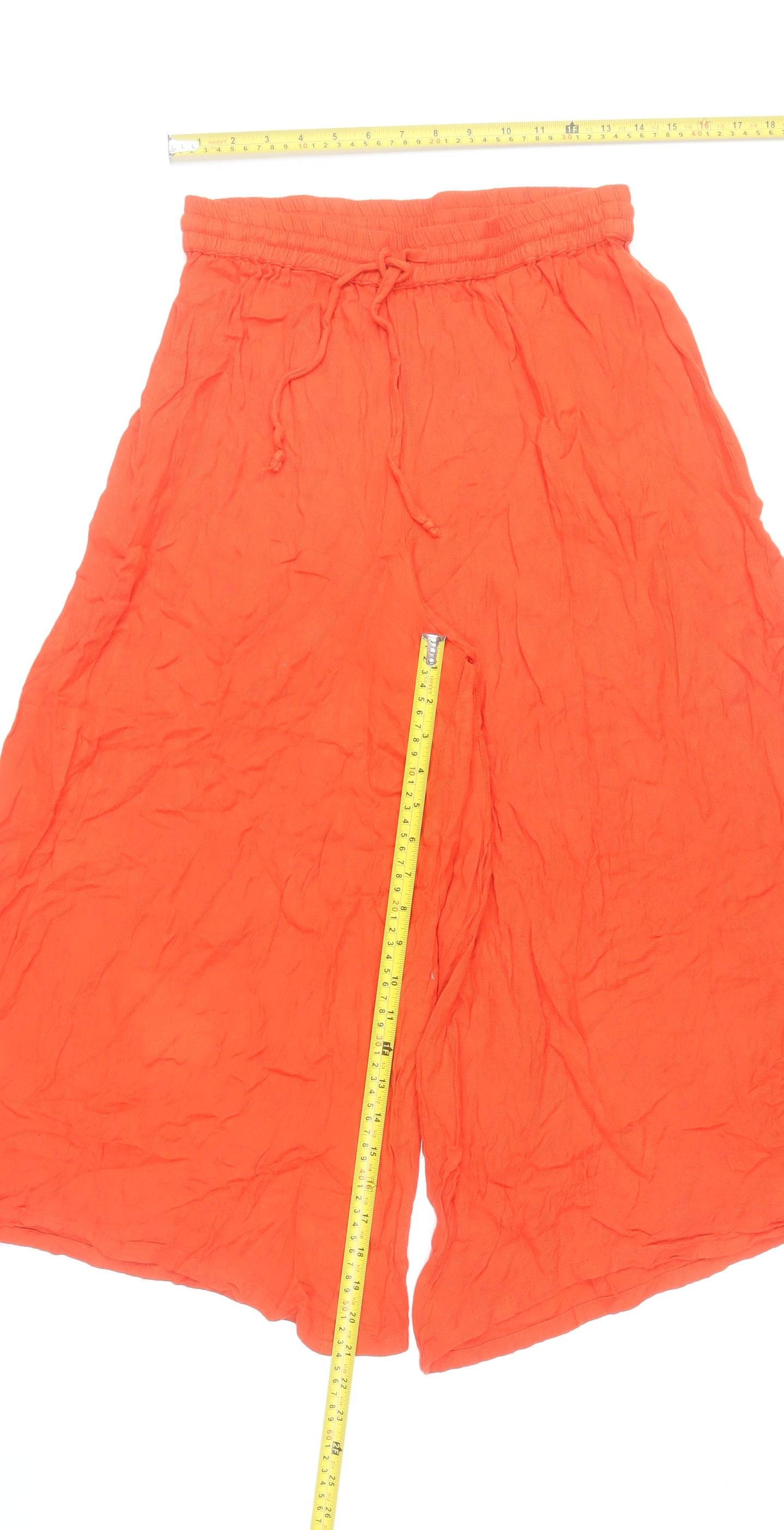 Rangmanch Women’s Orange Wide-Leg Rayon Trousers S