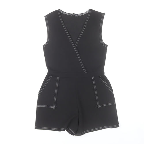 PrettyLittleThing Women Black Size 8 Sleeveless Playsuit Pockets