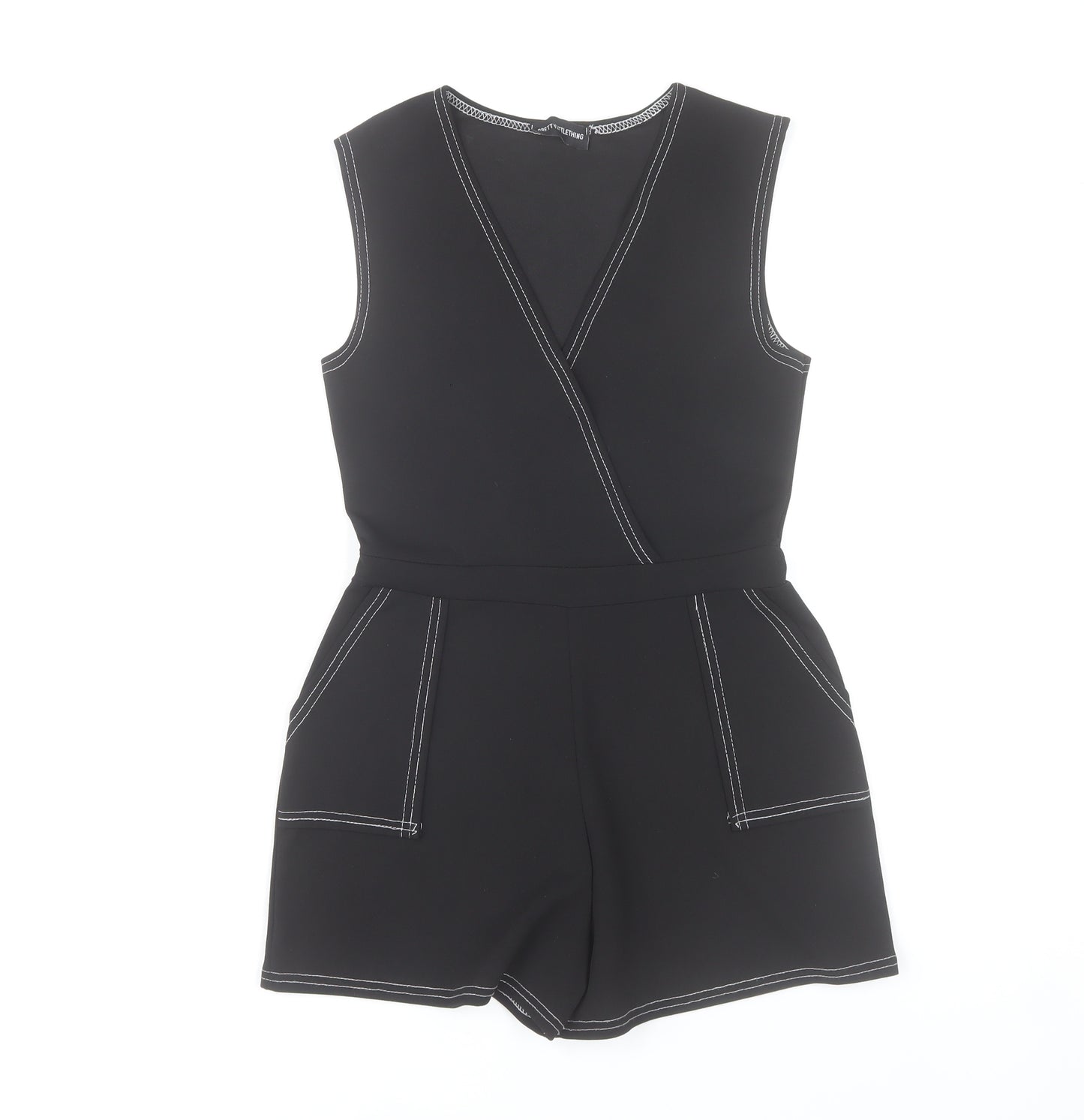 PrettyLittleThing Women Black Size 8 Sleeveless Playsuit Pockets