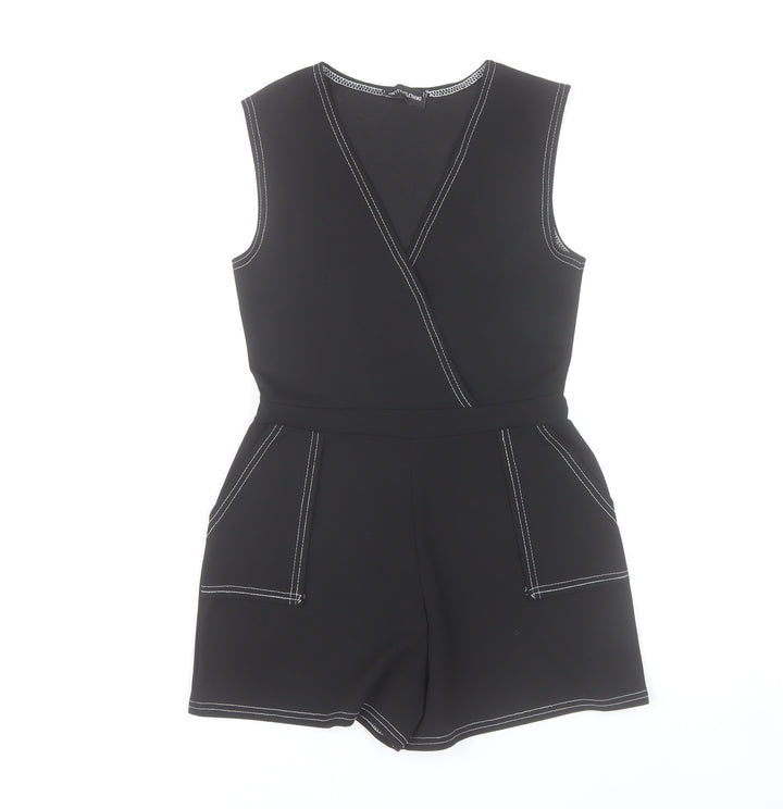 PrettyLittleThing Women Black Size 8 Sleeveless Playsuit Pockets