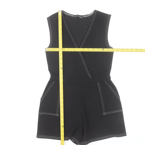 PrettyLittleThing Women Black Size 8 Sleeveless Playsuit Pockets