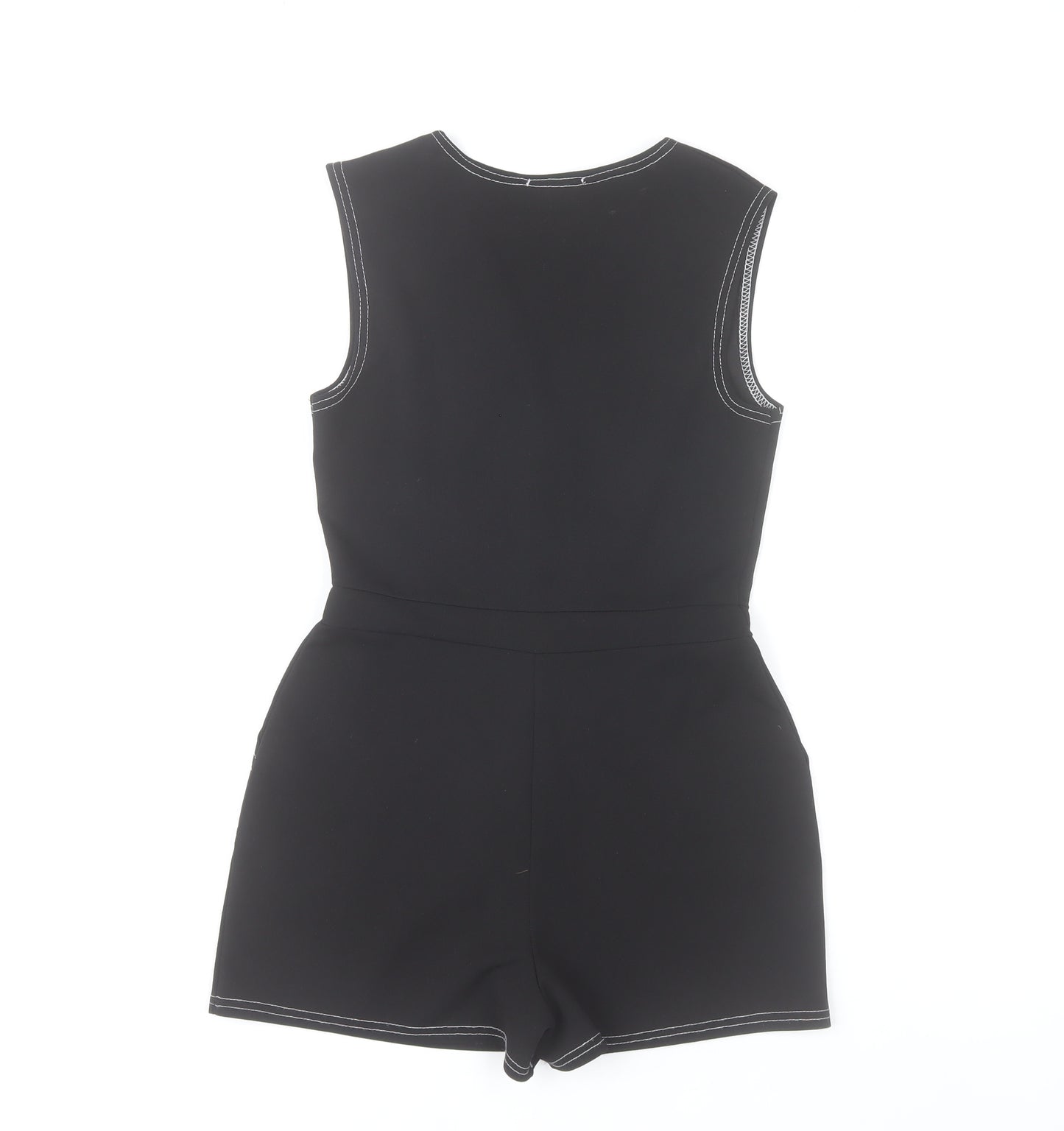 PrettyLittleThing Women Black Size 8 Sleeveless Playsuit Pockets