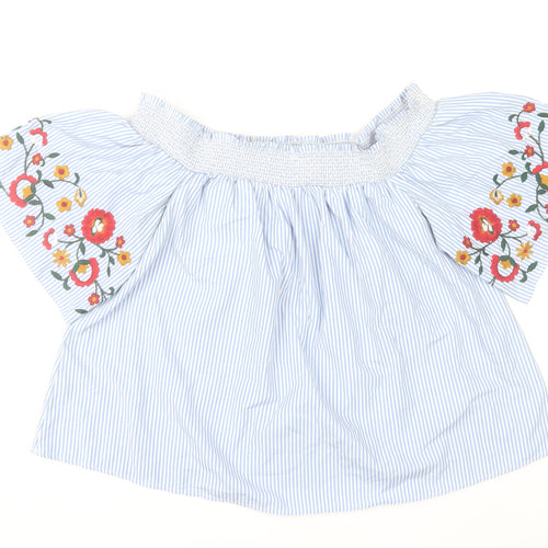 Marks and Spencer Women’s Blue Striped Floral Embroidered Off Shoulder Blouse Size 16